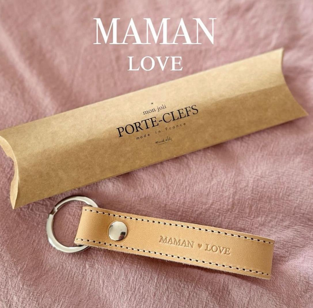 Porte Clefs - Cuir Naturel "Maman Love"
