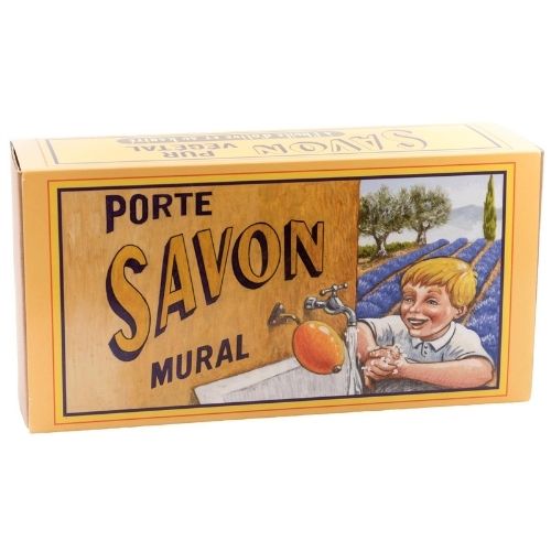 Coffret support savon mural rotatif inox & Savon "Fleur de coton"