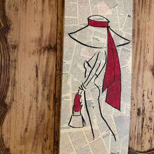 Peinture sur coupures de journaux - Création artisanale - H60cm x l25cm