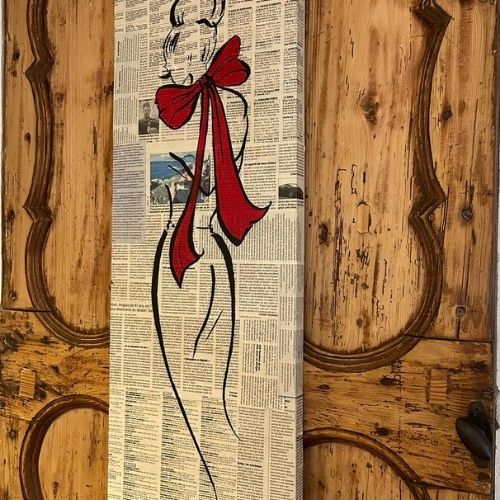 Peinture sur coupures de journaux - Création artisanale - H90cm x l30cm
