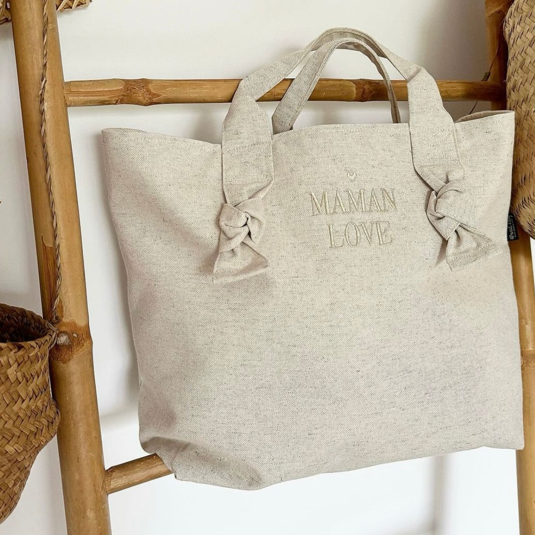 City Bag Coton Brodé "Maman Love"