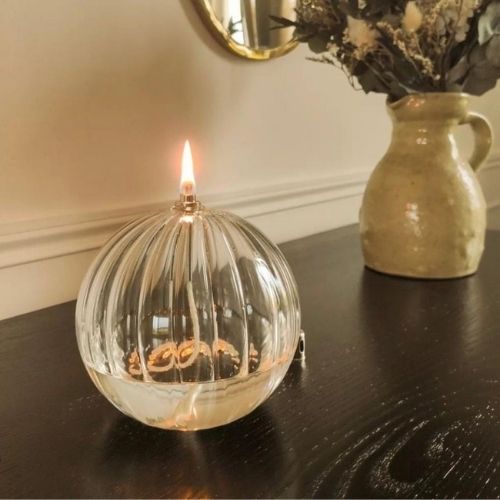 Lampe à huile "Sphère" en verre striée