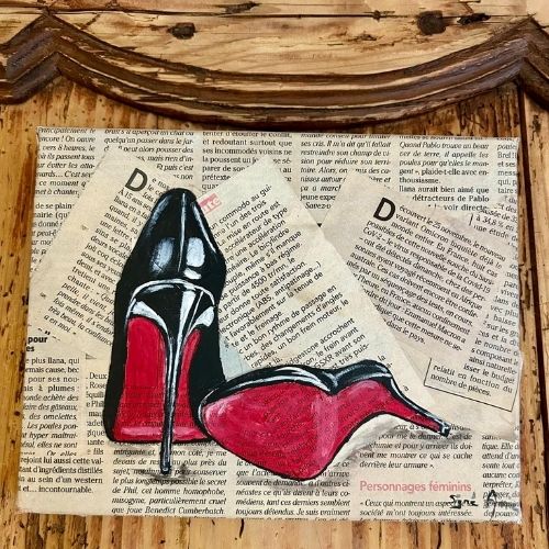 Peinture sur coupures de journaux - Création artisanale - H16,5cm x l21cm