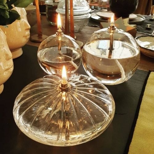 Lampe à Huile - Ellipse en verre striée transparente