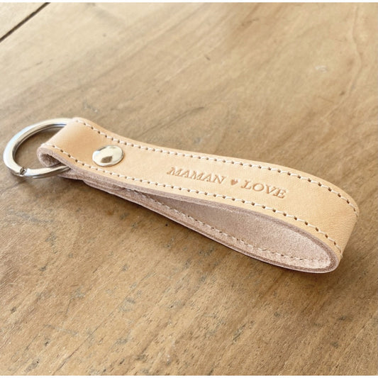 Porte Clefs - Cuir Naturel "Maman Love"