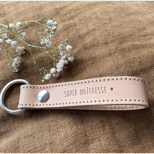 Porte Clefs - Cuir Naturel "Super Maîtresse"